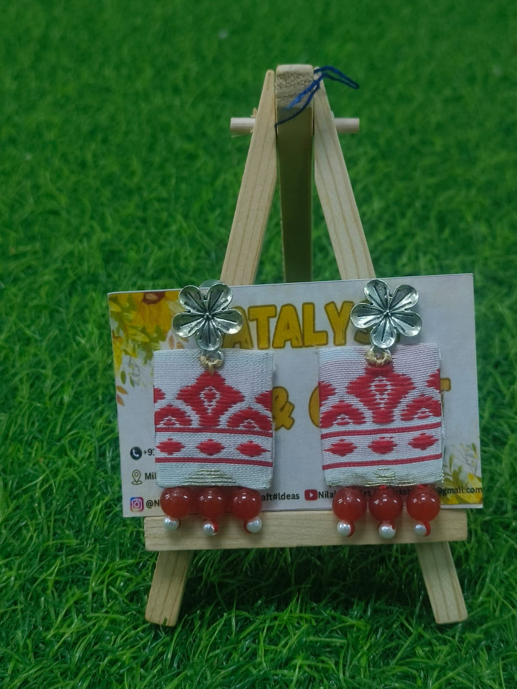 Handcrafted Fabric Earrings with Beads - Zipal