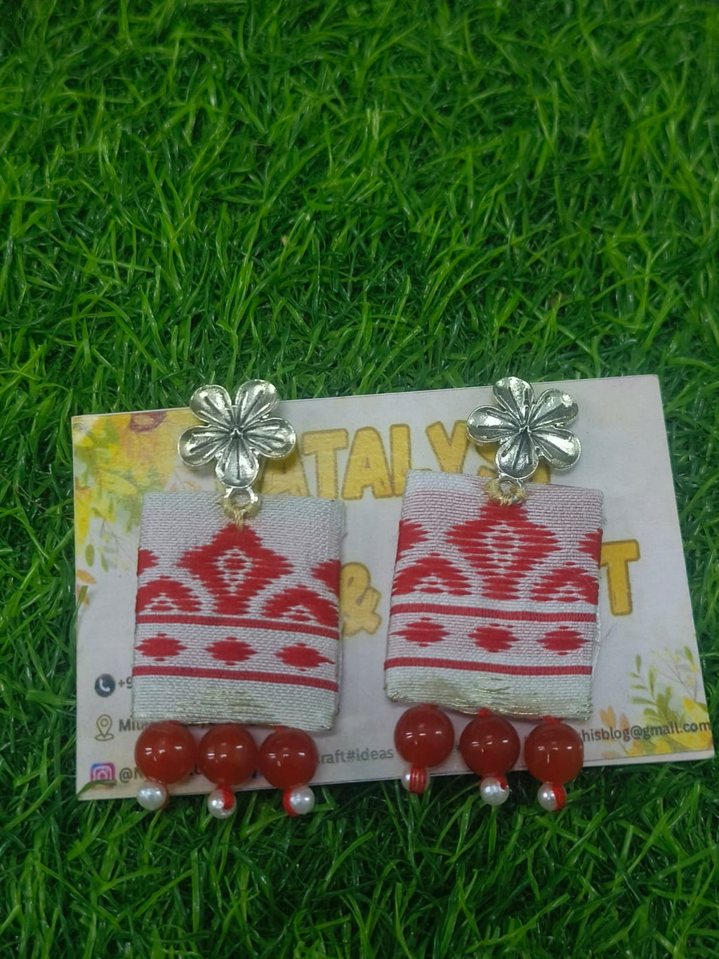 Handcrafted Fabric Earrings with Beads - Zipal