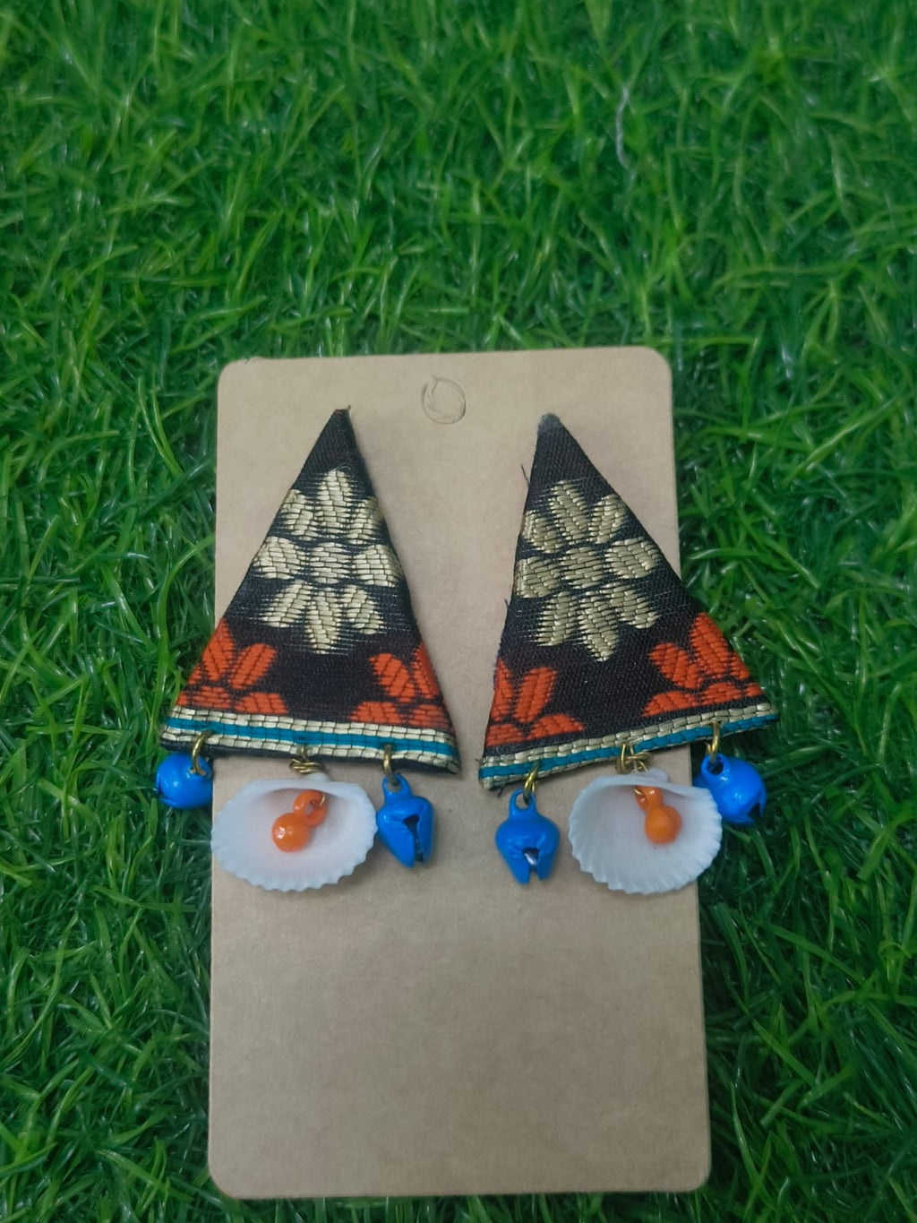 Handcrafted Tribal Fabric & Shell Earrings - Zipal