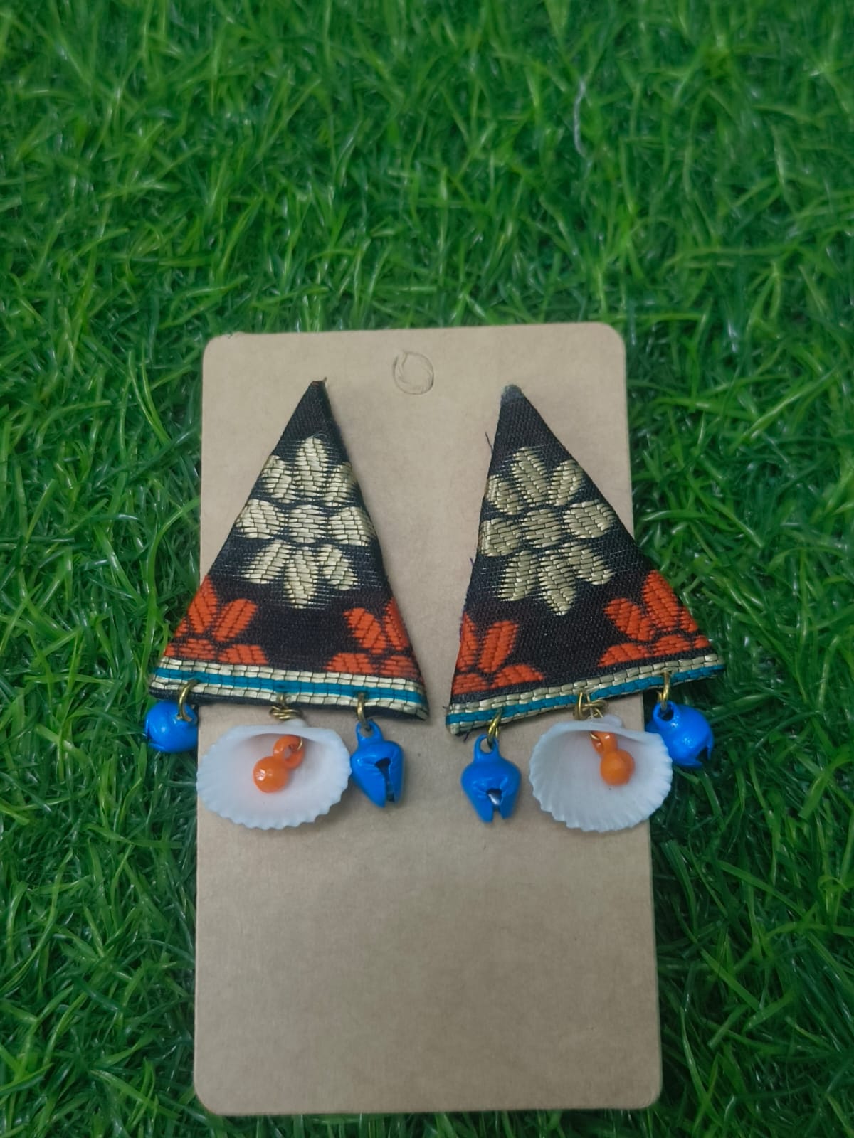 Handcrafted Tribal Fabric & Shell Earrings - Zipal