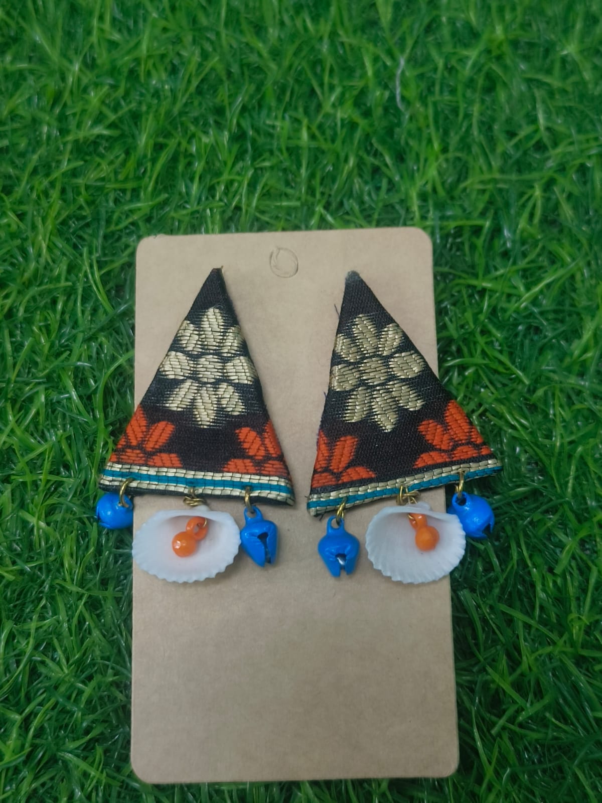 Handcrafted Tribal Fabric & Shell Earrings - Zipal