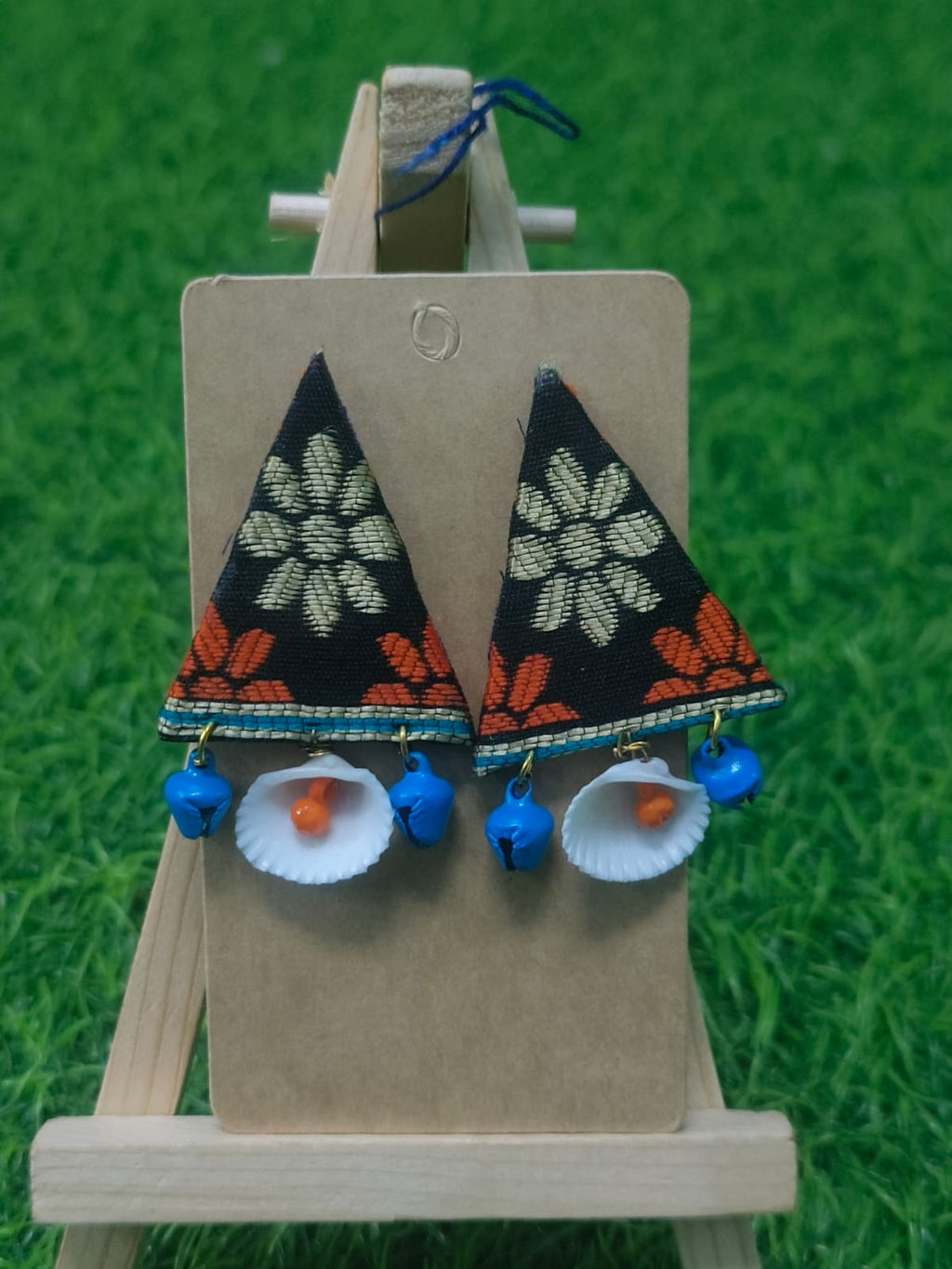 Handcrafted Tribal Fabric & Shell Earrings - Zipal