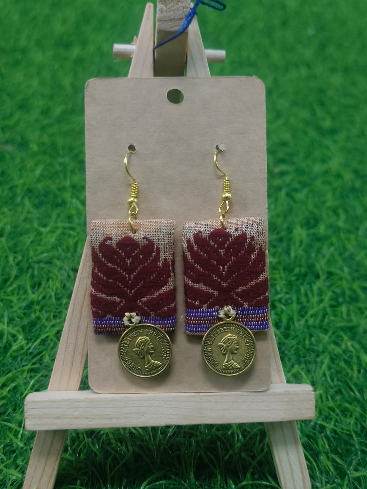 Handcrafted Fabric & Coin Earrings - Zipal
