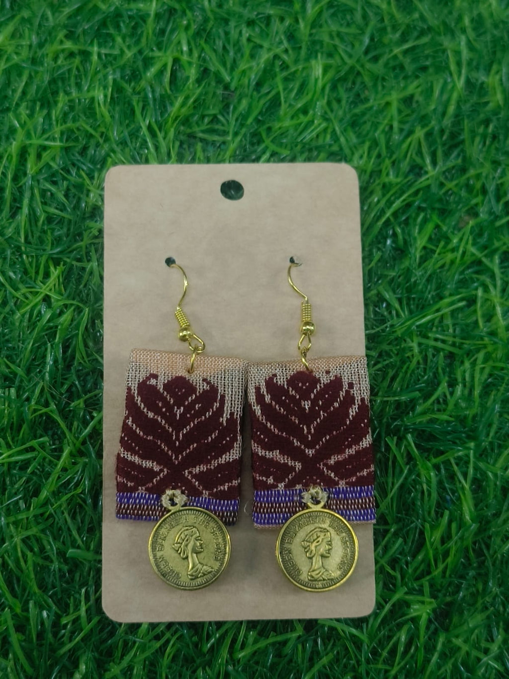 Handcrafted Fabric & Coin Earrings - Zipal