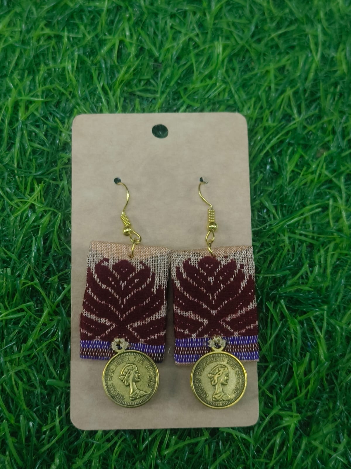 Handcrafted Fabric & Coin Earrings - Zipal