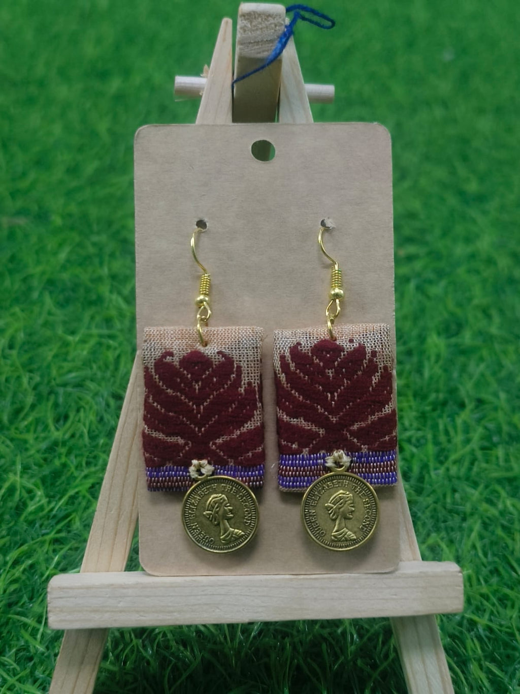 Handcrafted Fabric & Coin Earrings - Zipal