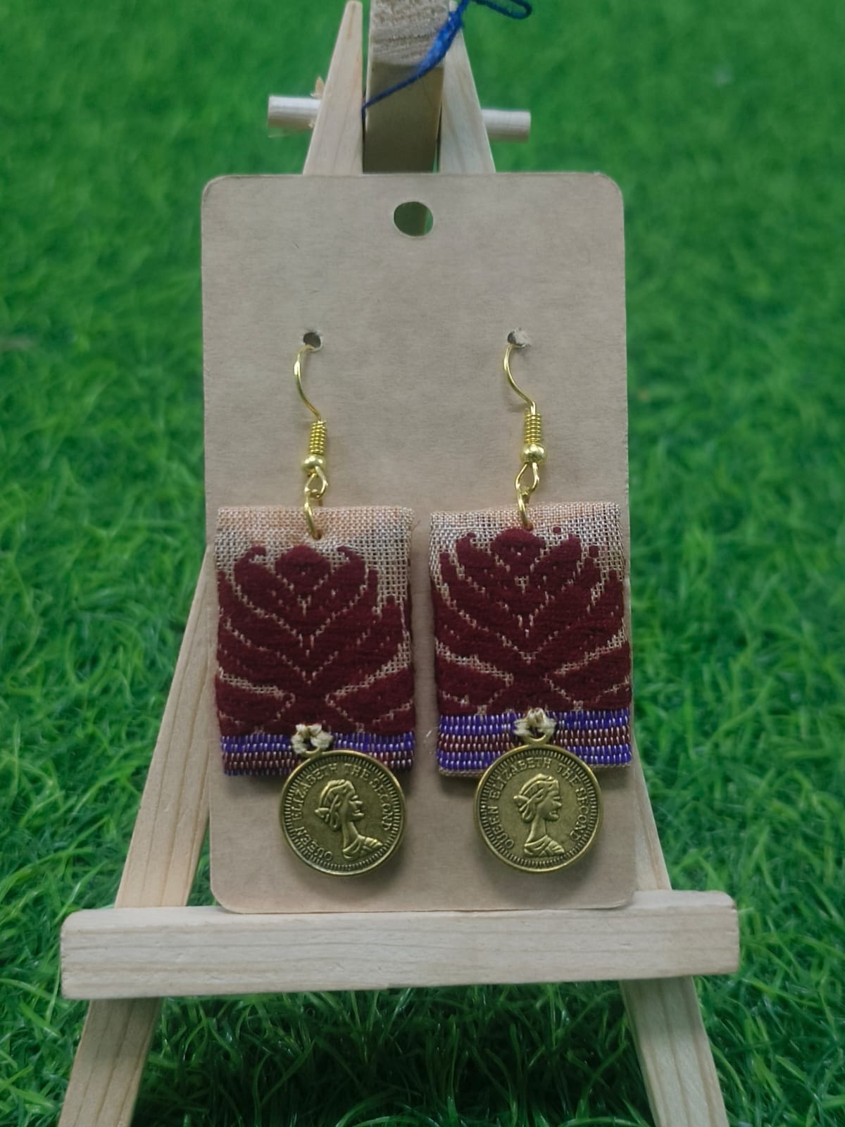 Handcrafted Fabric & Coin Earrings - Zipal