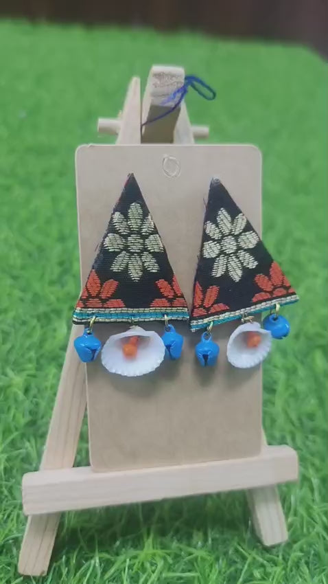 Handcrafted Tribal Fabric & Shell Earrings