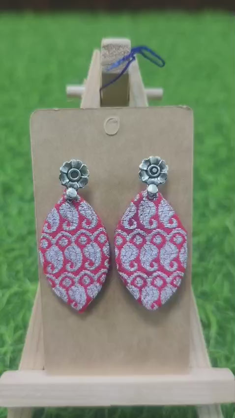 Handcrafted Leaf-Shaped Fabric Earrings